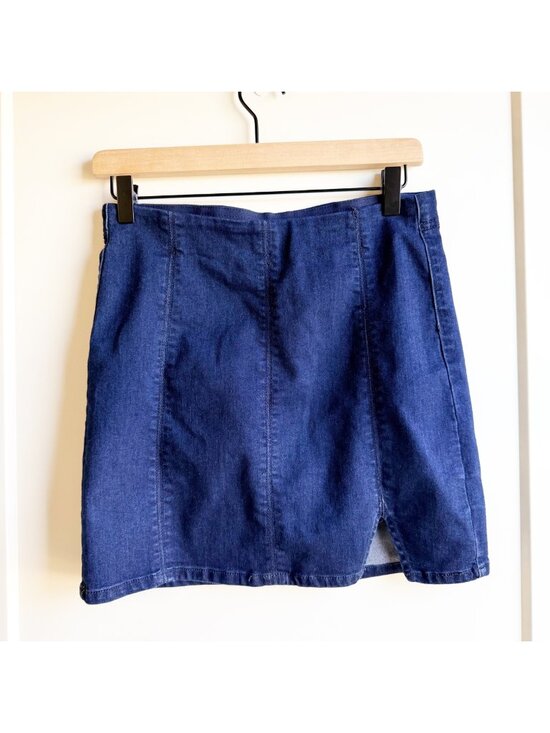 Free People Dresses & Skirts - Free People Dark Wash Cotton Rayon Denim Mini Skirt With Front Slit Womens Small